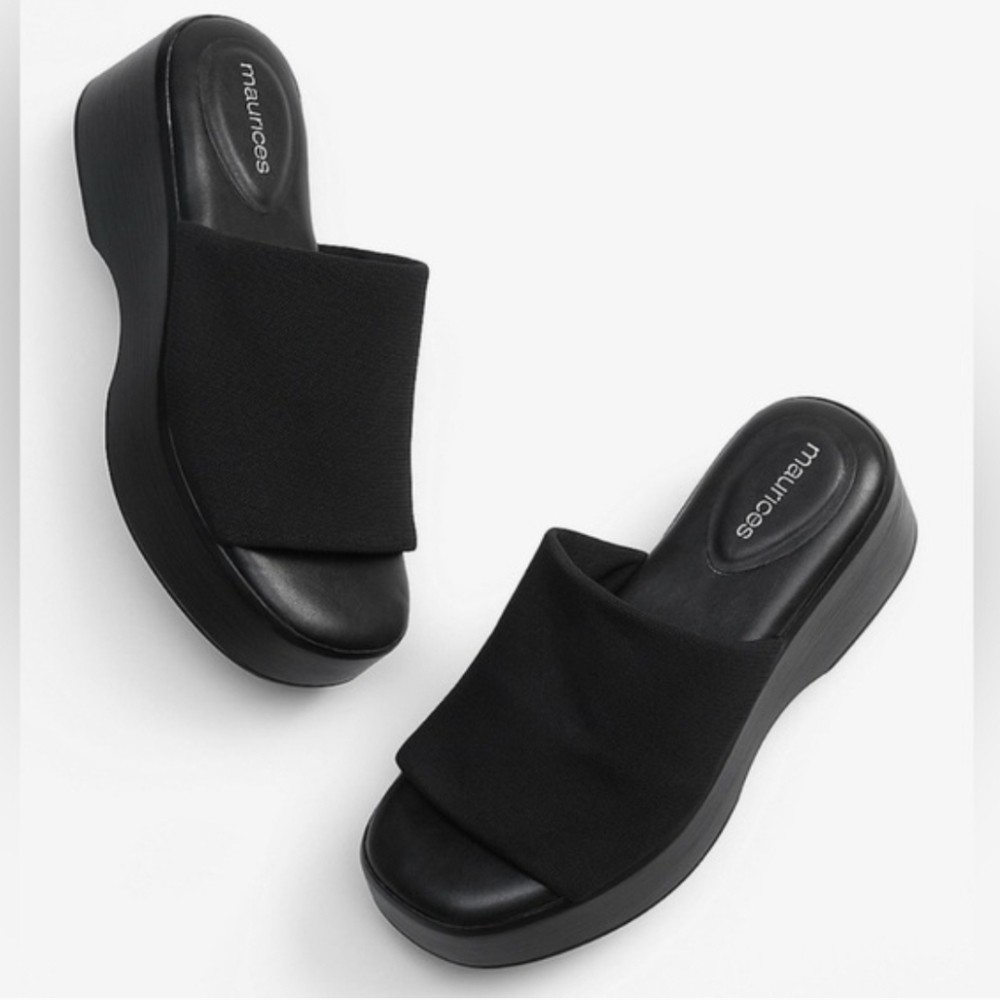 11 Maurice’s sandal black SuperCush April Platform slip on 90’s Y2K - Picture 2 of 9